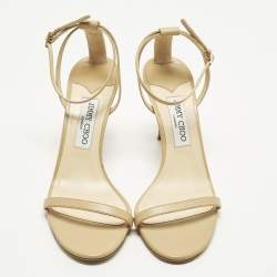 Pre Owned Jimmy Choo Minny Size 40 Beige Leather Ankle Strap Sandals