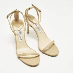 Pre Owned Jimmy Choo Minny Size 40 Beige Leather Ankle Strap Sandals