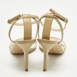 Pre Owned Jimmy Choo Minny Size 40 Beige Leather Ankle Strap Sandals