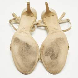 Pre Owned Jimmy Choo Minny Size 40 Beige Leather Ankle Strap Sandals