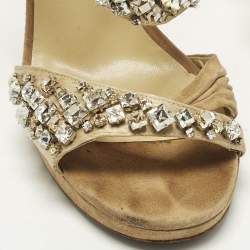 Pre Owned Jimmy Choo  Size 38 Beige Suede Crystal Embellished  Ankle Strap Sandals
