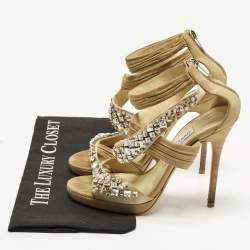 Pre Owned Jimmy Choo  Size 38 Beige Suede Crystal Embellished  Ankle Strap Sandals
