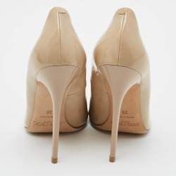 Pre Owned حذاء كعب عالي جيمي تشو لوف مقدمة مدببة جلد لامع بيج مقاس 36