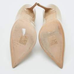 Pre Owned حذاء كعب عالي جيمي تشو لوف مقدمة مدببة جلد لامع بيج مقاس 36