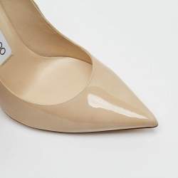 Pre Owned حذاء كعب عالي جيمي تشو لوف مقدمة مدببة جلد لامع بيج مقاس 36