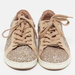 مملوكة مسبقًا حذاء رياضي جيمي تشو ميامي سويدي وغليتر بني/ ذهبي مقاس 38