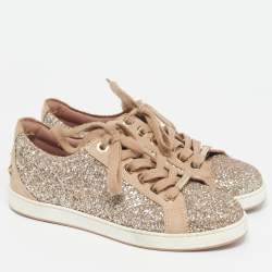 مملوكة مسبقًا حذاء رياضي جيمي تشو ميامي سويدي وغليتر بني/ ذهبي مقاس 38