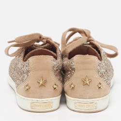 مملوكة مسبقًا حذاء رياضي جيمي تشو ميامي سويدي وغليتر بني/ ذهبي مقاس 38