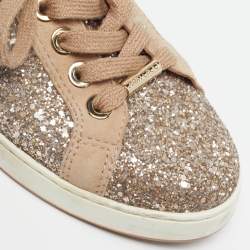 مملوكة مسبقًا حذاء رياضي جيمي تشو ميامي سويدي وغليتر بني/ ذهبي مقاس 38