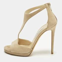 Pre Owned Jimmy Choo Lana Size 39 Beige Suede Ankle Strap Sandals