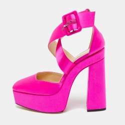 Pre Owned Jimmy Choo Gaia Size 36 Pink Satin Mary Jane Buckle Pumps    