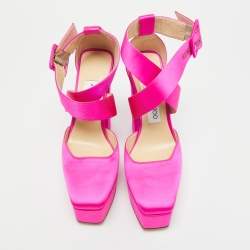 Pre Owned Jimmy Choo Gaia Size 36 Pink Satin Mary Jane Buckle Pumps    