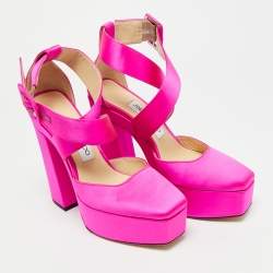 Pre Owned Jimmy Choo Gaia Size 36 Pink Satin Mary Jane Buckle Pumps    