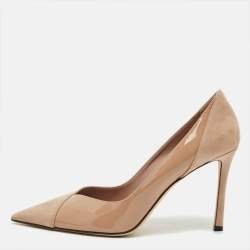 Pre Owned Jimmy Choo Cass 95 Size 38 Beige Patent Leather And Suede Pumps