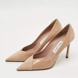 Pre Owned Jimmy Choo Cass 95 Size 38 Beige Patent Leather And Suede Pumps