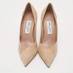Pre Owned Jimmy Choo Cass 95 Size 38 Beige Patent Leather And Suede Pumps