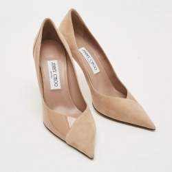 Pre Owned Jimmy Choo Cass 95 Size 38 Beige Patent Leather And Suede Pumps