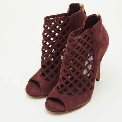 Pre Owned Jimmy Choo Drift Size 39 Burgundy Suede Cutout Peep Toe Ankle Booties