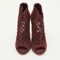 Pre Owned Jimmy Choo Drift Size 39 Burgundy Suede Cutout Peep Toe Ankle Booties