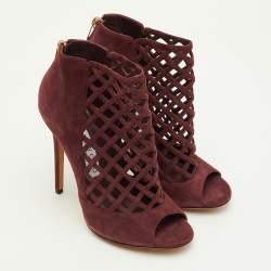 Pre Owned Jimmy Choo Drift Size 39 Burgundy Suede Cutout Peep Toe Ankle Booties