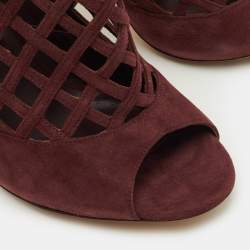 Pre Owned Jimmy Choo Drift Size 39 Burgundy Suede Cutout Peep Toe Ankle Booties
