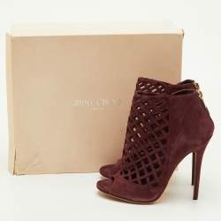 Pre Owned Jimmy Choo Drift Size 39 Burgundy Suede Cutout Peep Toe Ankle Booties