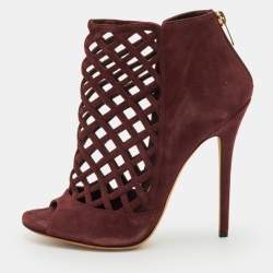 Pre Owned Jimmy Choo Drift Size 39 Burgundy Suede Cutout Peep Toe Ankle Booties
