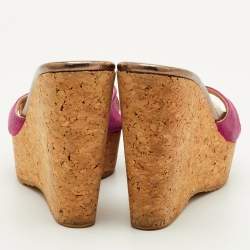 Pre Owned Jimmy Choo Prima Size 38 Pink Suede Cork Platform Wedge Slide Sandals