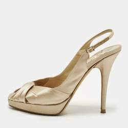 Pre Owned Jimmy Choo Nova Size 39 Beige Satin Peep Toe Slingback Pumps