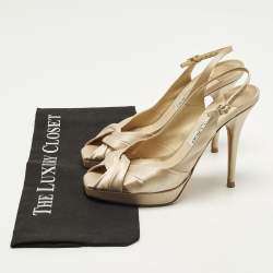 Pre Owned Jimmy Choo Nova Size 39 Beige Satin Peep Toe Slingback Pumps