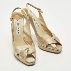 Pre Owned Jimmy Choo Nova Size 39 Beige Satin Peep Toe Slingback Pumps