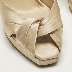 Pre Owned Jimmy Choo Nova Size 39 Beige Satin Peep Toe Slingback Pumps