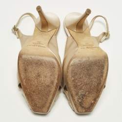 Pre Owned Jimmy Choo Nova Size 39 Beige Satin Peep Toe Slingback Pumps