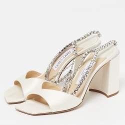مملوكة مسبقًا Jimmy Choo Saeda Size 37 Cream Satin Ankle Strap Sandals