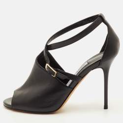 Pre Owned Jimmy Choo Size 35.5 Black Leather Open Toe Ankle Strap Sandals