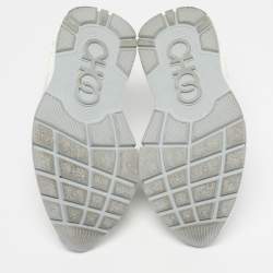 Pre Owned حذاء رياضي جيمي تشو جلد وغليتر فضي/أبيض بعنق منخفض مقاس 39