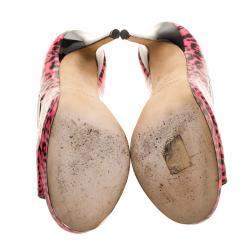 Pre Owned حذاء كعب عالي جيمي  تشو جيستور جلد لامع نقشة الفهد وردية نعل سميك مقاس 36