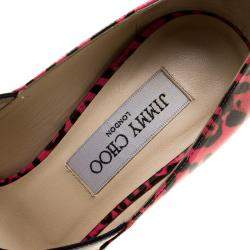 Pre Owned حذاء كعب عالي جيمي تشو جيستور جلد لامع نقشة الفهد وردية نعل سميك مقاس 36