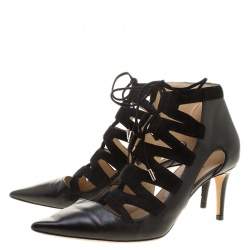 Jimmy Choo Black Leather and Suede Dixon Cut Out Pointed Toe Pumps Size 38