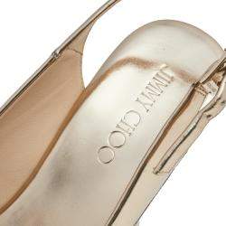 Pre Owned Jimmy Choo Metallic Gold Leather Prova Laser Cut Cork Wedge Sandals Size 40