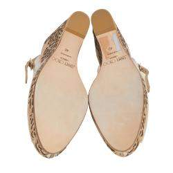 Pre Owned Jimmy Choo Metallic Gold Leather Prova Laser Cut Cork Wedge Sandals Size 40