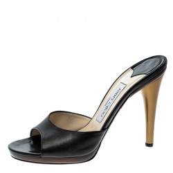 مملوكة مسبقًا Jimmy Choo Black Leather Peep Toe Slides Size 38