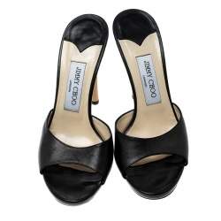 مملوكة مسبقًا Jimmy Choo Black Leather Peep Toe Slides Size 38