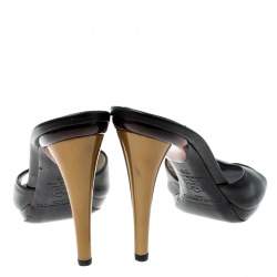 مملوكة مسبقًا Jimmy Choo Black Leather Peep Toe Slides Size 38