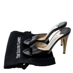 مملوكة مسبقًا Jimmy Choo Black Leather Peep Toe Slides Size 38
