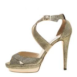 Pre Owned Jimmy Choo Metallic Silver Lamé Glitter Fabric Kuki Platform Sandals Size 41