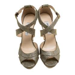Pre Owned Jimmy Choo Metallic Silver Lamé Glitter Fabric Kuki Platform Sandals Size 41