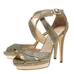 Pre Owned Jimmy Choo Metallic Silver Lamé Glitter Fabric Kuki Platform Sandals Size 41