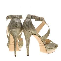 Pre Owned Jimmy Choo Metallic Silver Lamé Glitter Fabric Kuki Platform Sandals Size 41