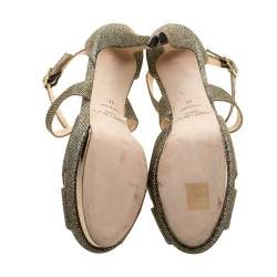 Pre Owned Jimmy Choo Metallic Silver Lamé Glitter Fabric Kuki Platform Sandals Size 41